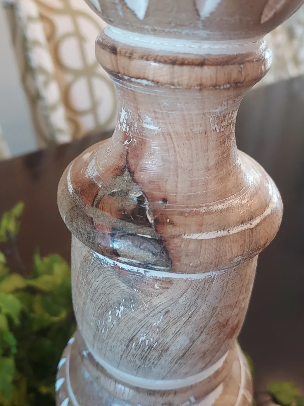 Pier 1 Whitewashed Mango Wood Candlestick: Hand Carved. 21.5